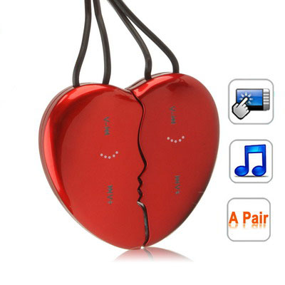 Loves Heart Shaped Necklace 4GB Touch Button MP3 Player, Red (2 pcs in one packaging, the price is for 2 pcs) - Click Image to Close